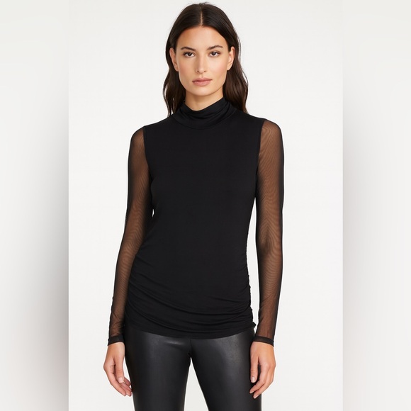 Generation Love Tops - Generation Love Black Sheer Sleeve Mock Neck Top